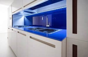 blue kitchen countertop