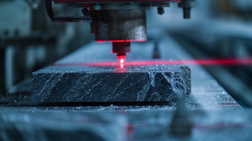 CNC machine laser cutting granite with precision.