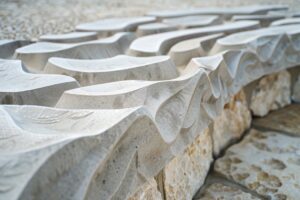 Close-up of abstract wavy stone sculpture.