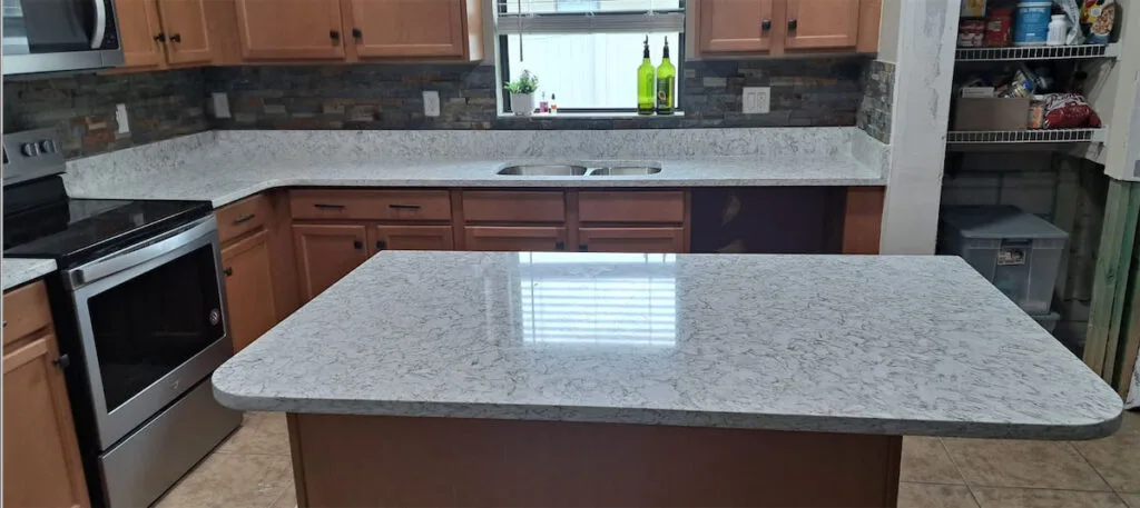 Modern kitchen with marble countertops