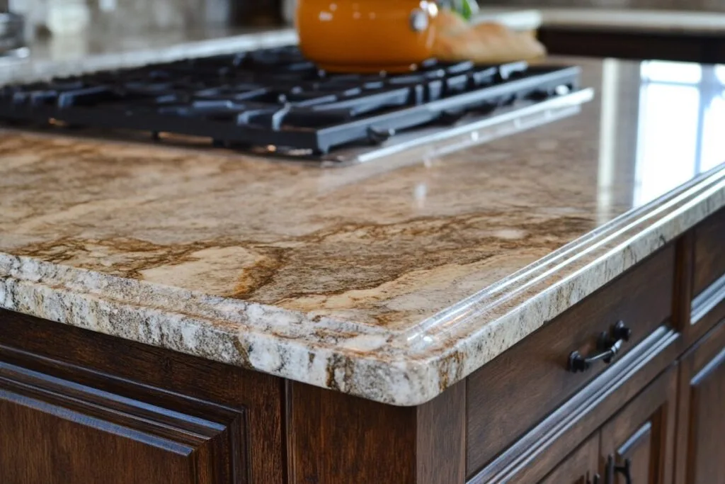 Granite kitchen countertop with gas stove