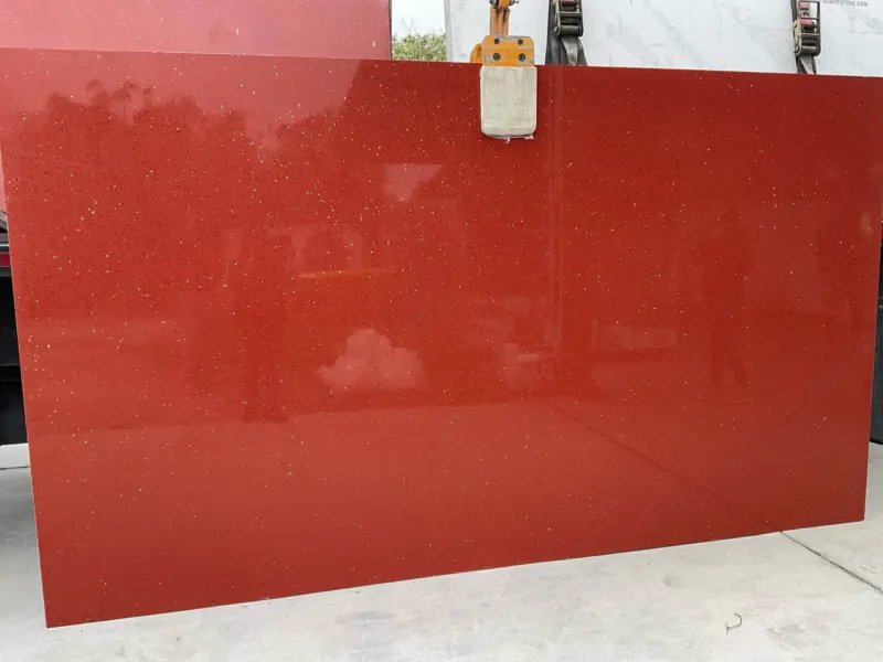 Red stone slab with speckled texture