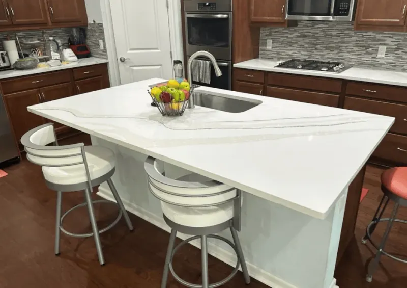 Modern kitchen with white quartz countertop