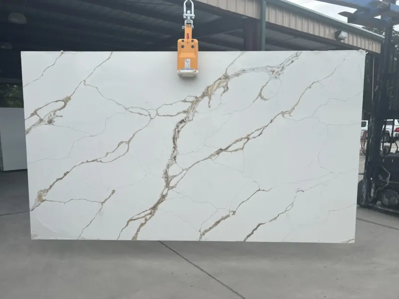 Large white marble slab with brown veins