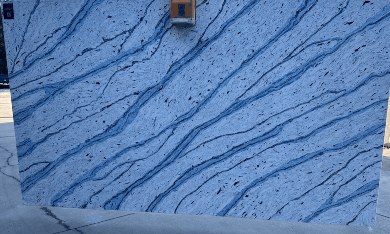 Blue marble slab with wavy patterns