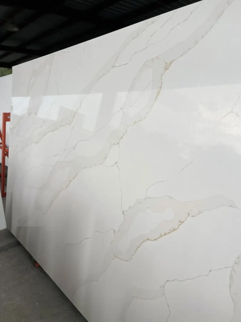 Large white marble slab with gray veins