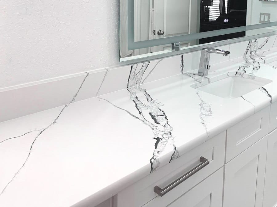 Calacatta quartz master bathroom vanity top installed by EdStone in Orlando