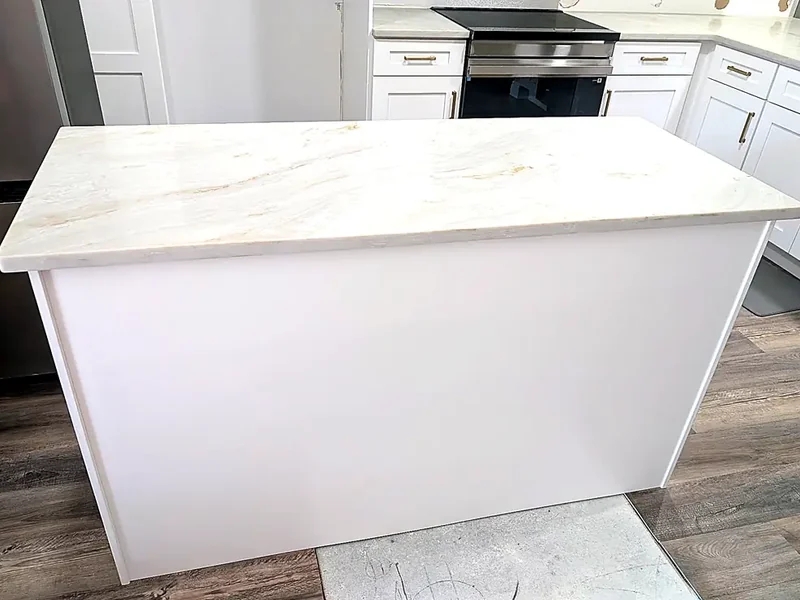 Light quartz island with a clear working surface