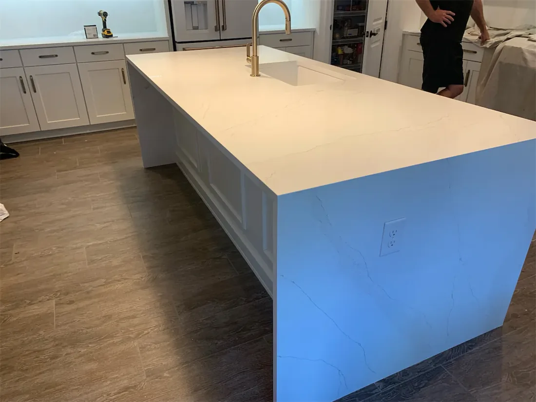 Waterfall kitchen island from the EdStone installation portfolio